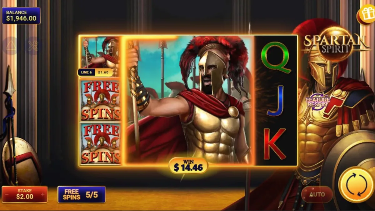 Prajurit Spartan dan latar belakang kuil kuno dalam slot Spartan Spirit